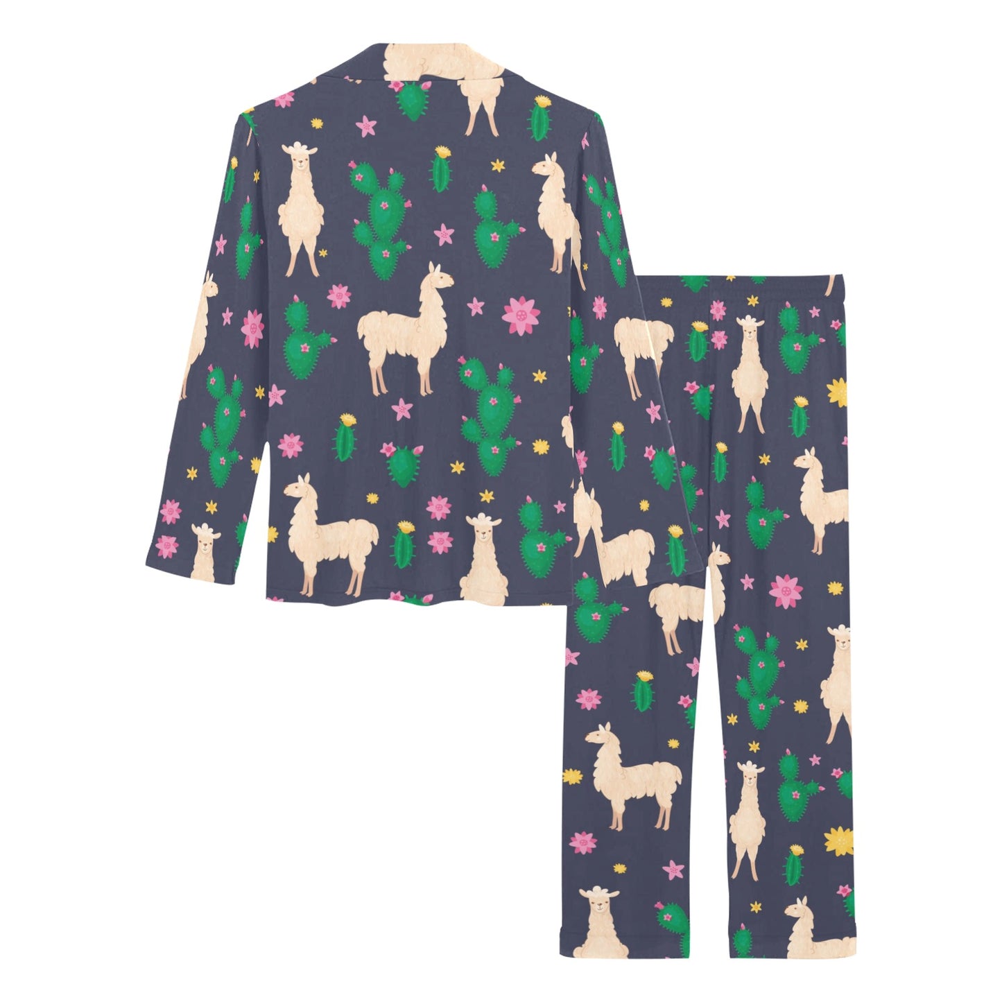 Llama Cactus Pattern Print Design 012 Women's Long Pajama Set