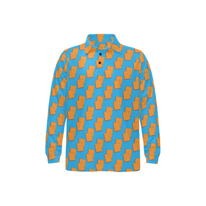 Waffle Print Design LKS304 Long Sleeve Polo Shirt For Men's