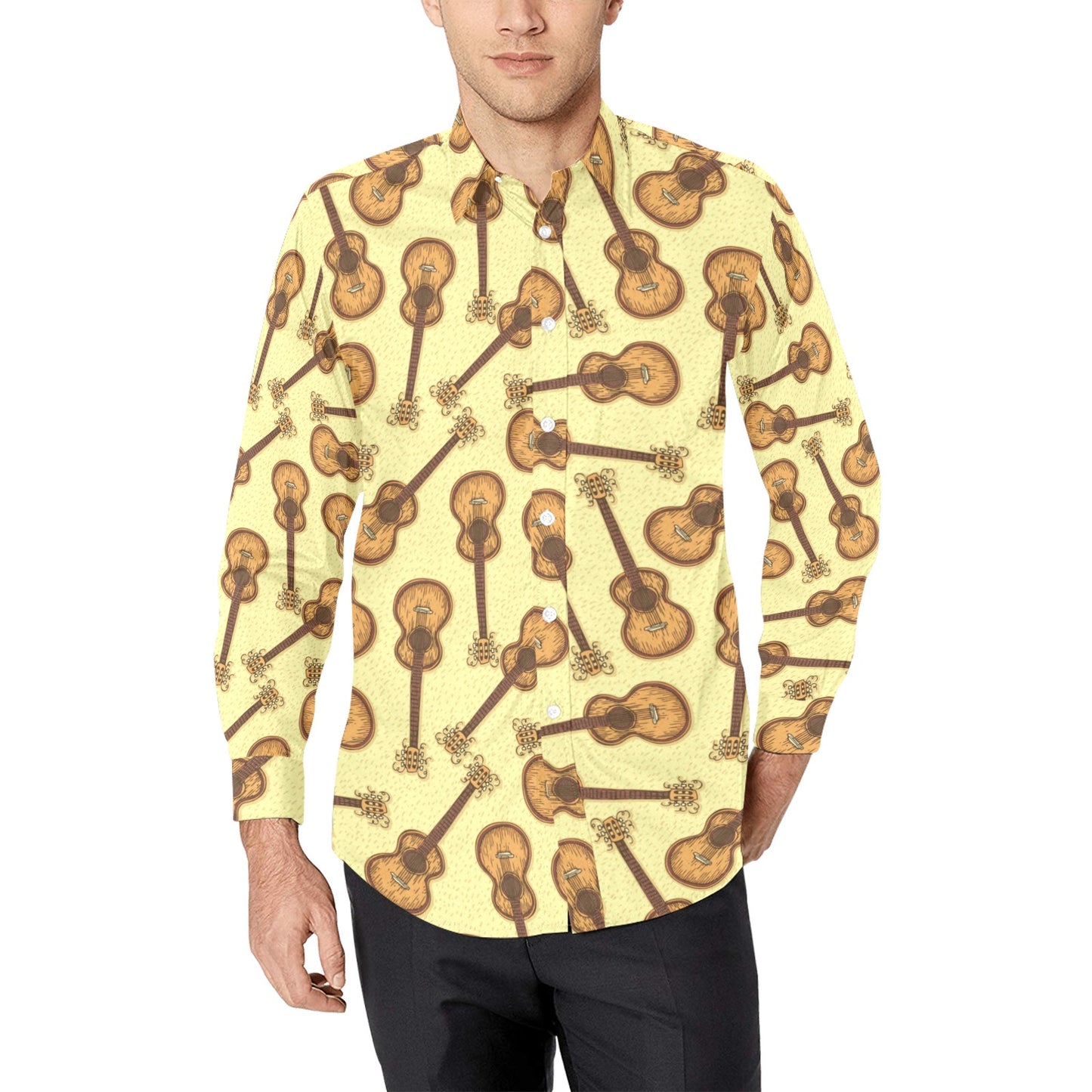 Acoustic Guitar Print Design LKS402 Men's Long Sleeve Dress Shirt