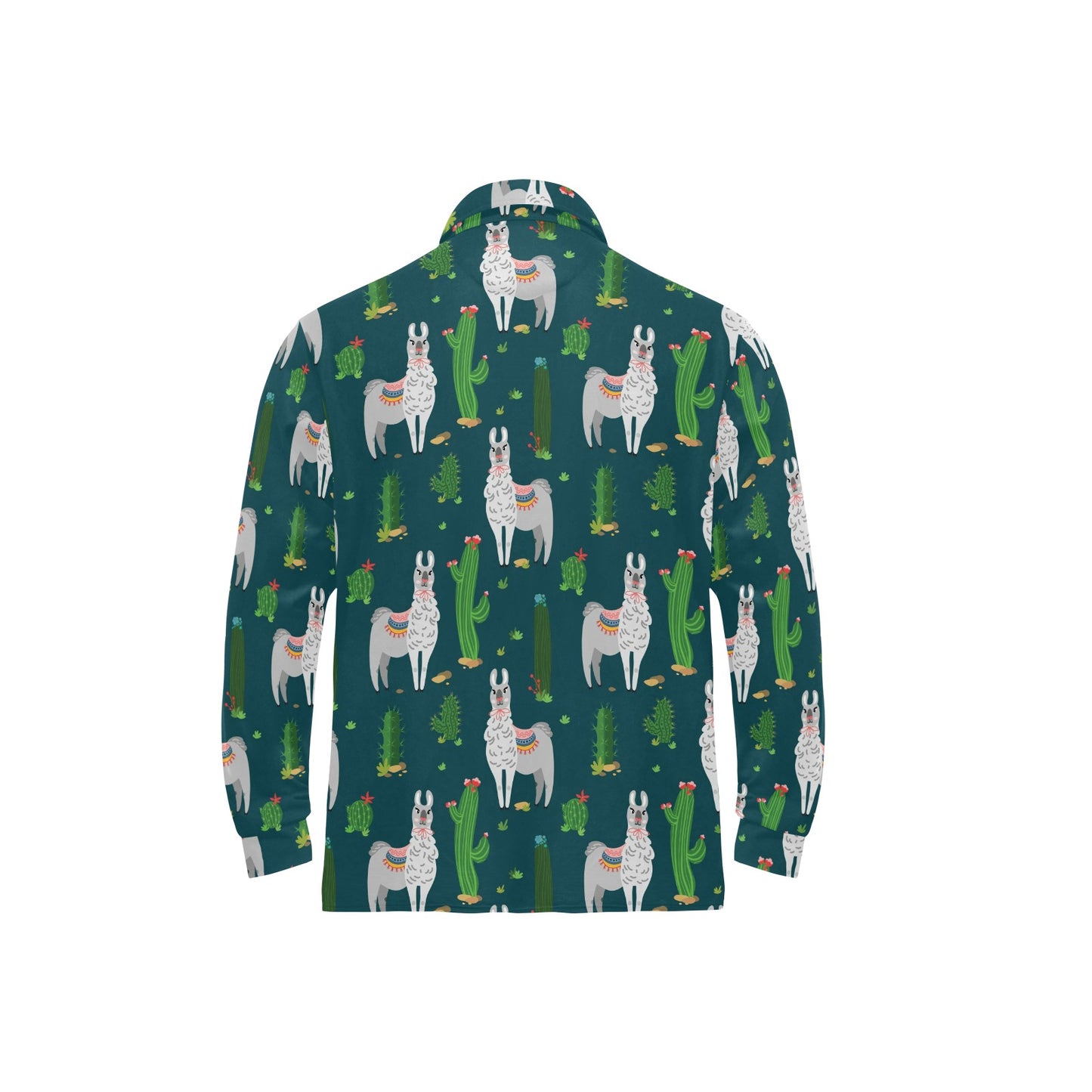 Llama Cactus Pattern Print Design 013 Long Sleeve Polo Shirt For Men's