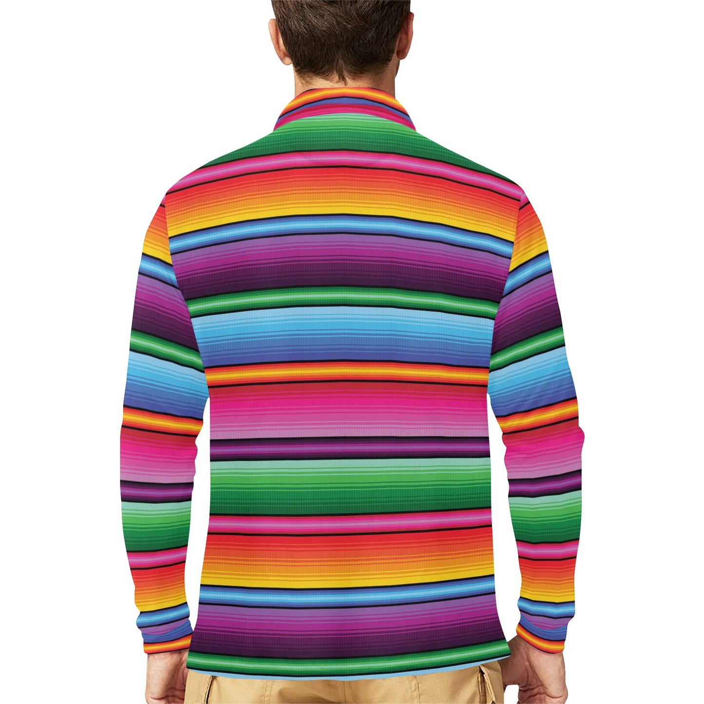 Mexican Blanket Colorful Print Pattern Long Sleeve Polo Shirt For Men's