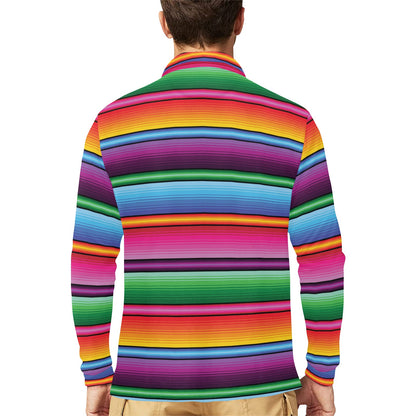 Mexican Blanket Colorful Print Pattern Long Sleeve Polo Shirt For Men's