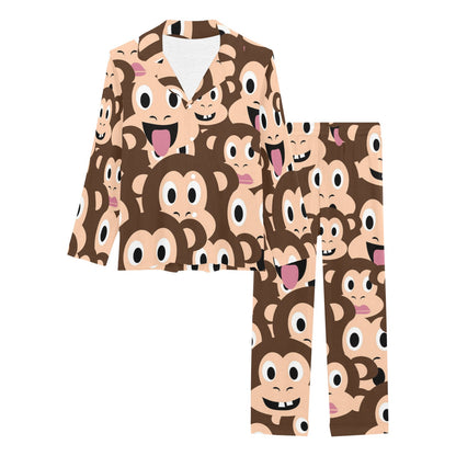 Emoji Monkey Print Pattern Women's Long Pajama Set