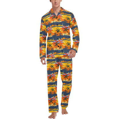 Palm Tree Pattern Print Design PT010 Men's Long Pajama Set