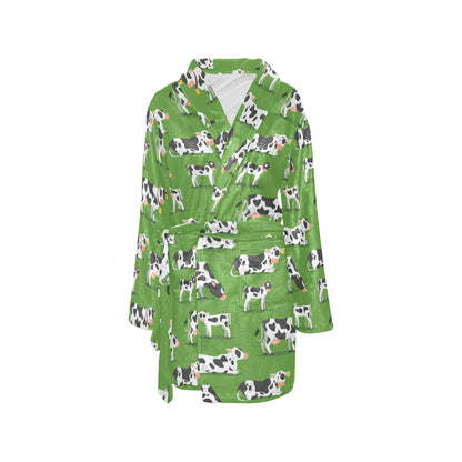 Cow Happy Print Pattern Women's Fleece Robe