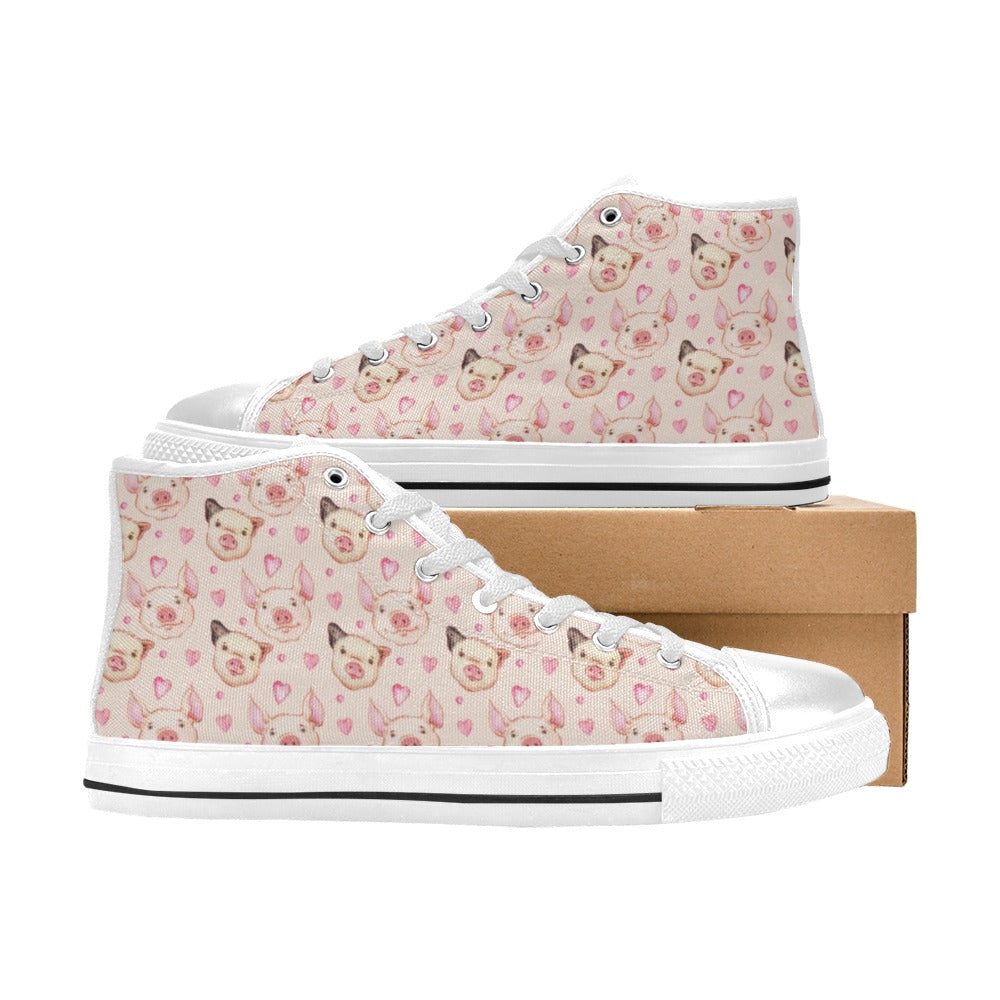 Pig Print Design LKS406 Men's High Top Canvas Shoes