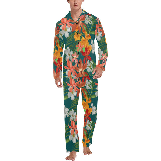 Amaryllis Pattern Print Design AL06 Men's Long Pajama Set