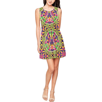 Peace Sign Pattern Print Design A04 Sleeveless Dress