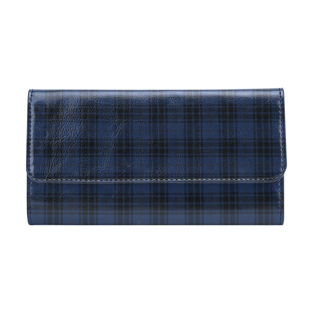 Navy Blue Tartan Plaid Pattern Women's Trifold Wallet