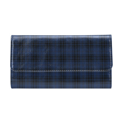Navy Blue Tartan Plaid Pattern Women's Trifold Wallet