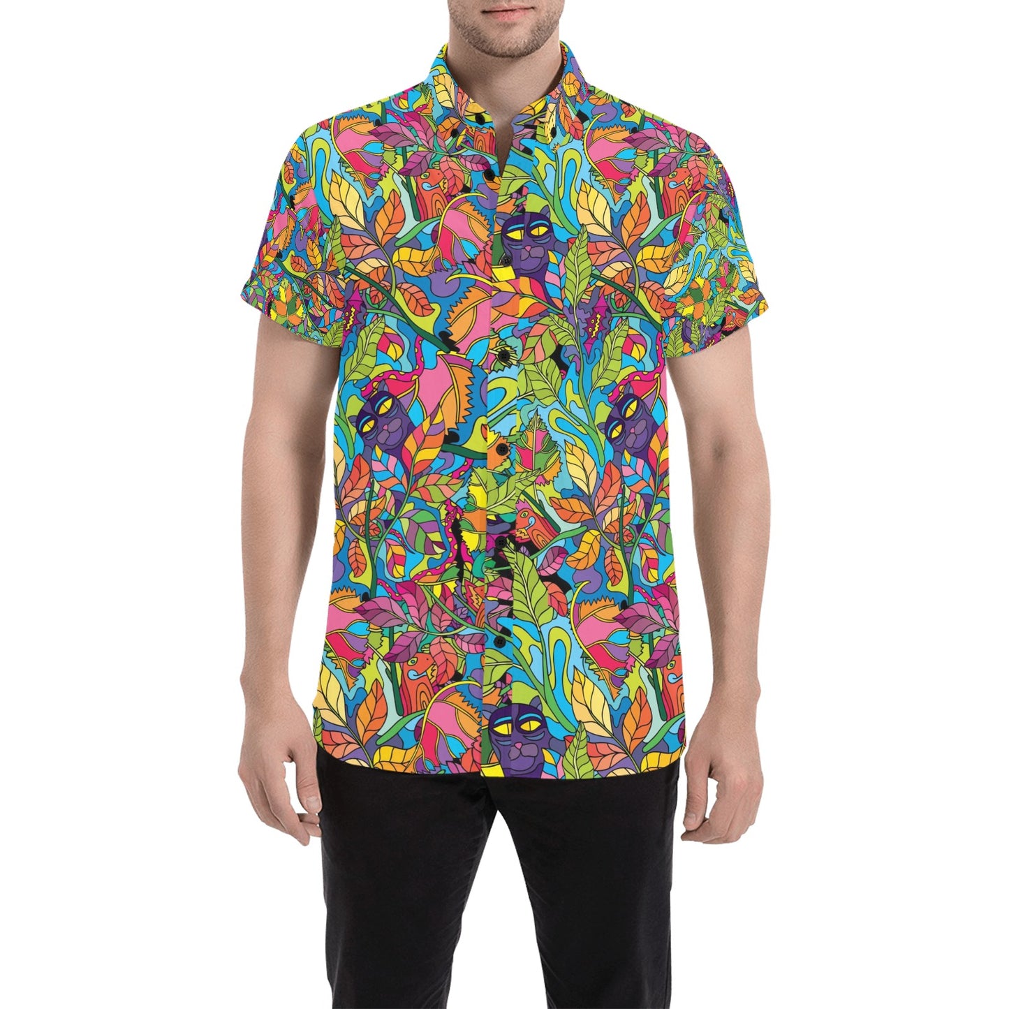 Trippy Print Design LKS301 Men Short Sleeve Button Up Shirt