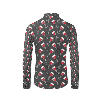 Wine Print Design LKS308 Men's Long Sleeve Dress Shirt