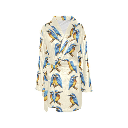 Kingfisher Pattern Print Design 01 Women's Fleece Robe