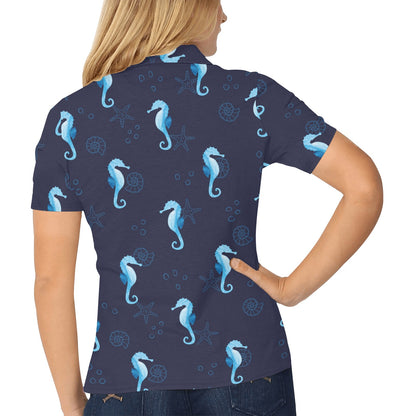 SeaHorse Blue neon Pattern Print Design 03 Women's Polo Shirt