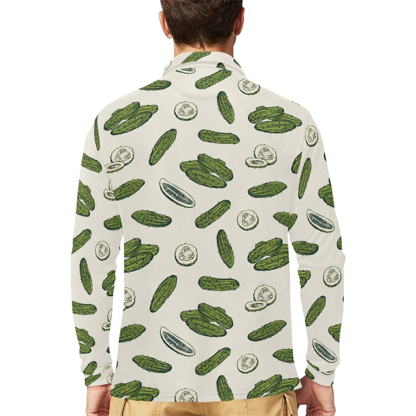 Cucumber Pattern Print Design CC05 Long Sleeve Polo Shirt For Men's