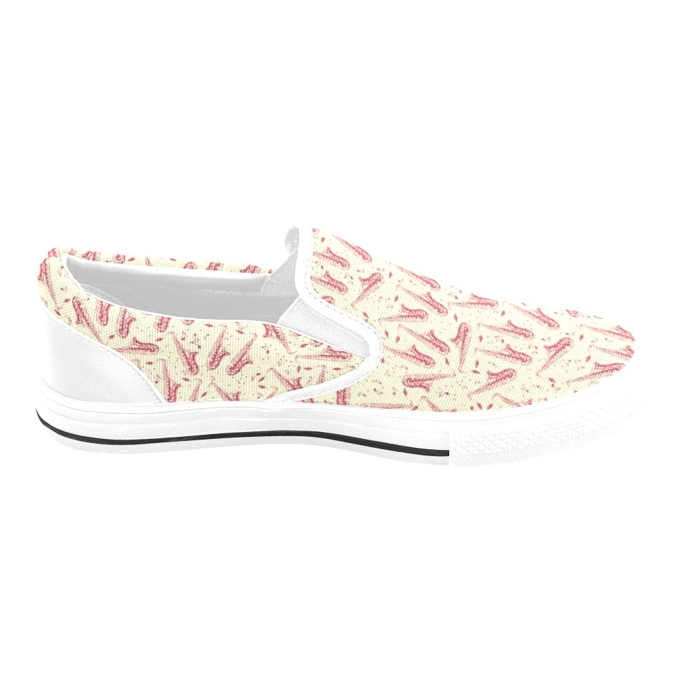 Saxophone Print Design LKS402 White Slip Ons Canvas Women's Shoes