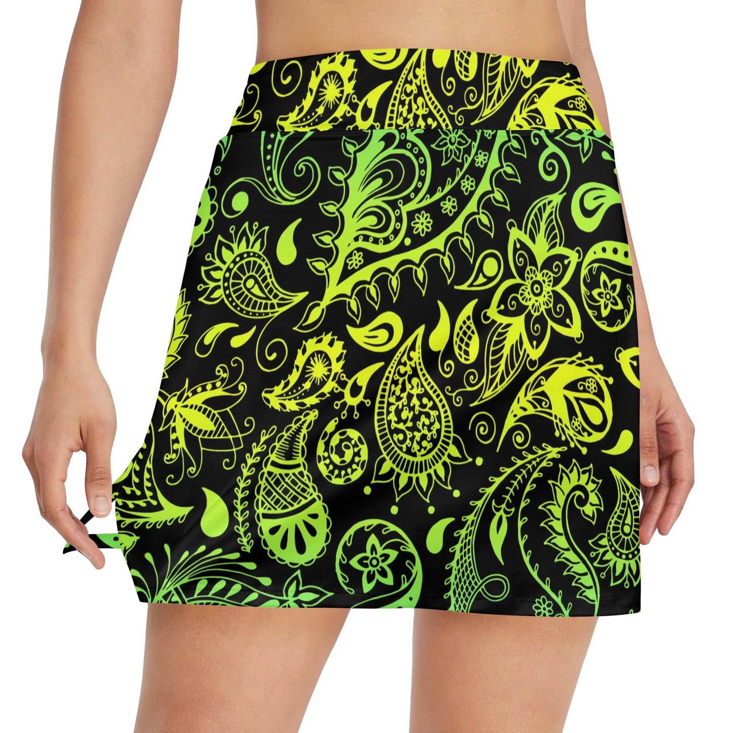 Paisley Green Design Print 17" Golf & Pickleball Skort with Pockets