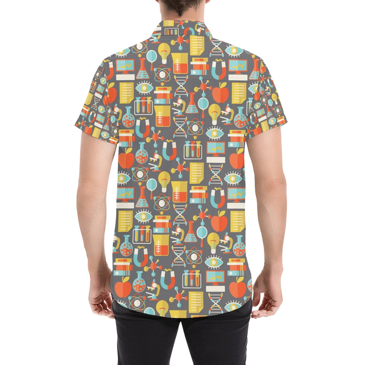 Science Print Design LKS302 Men Short Sleeve Button Up Shirt