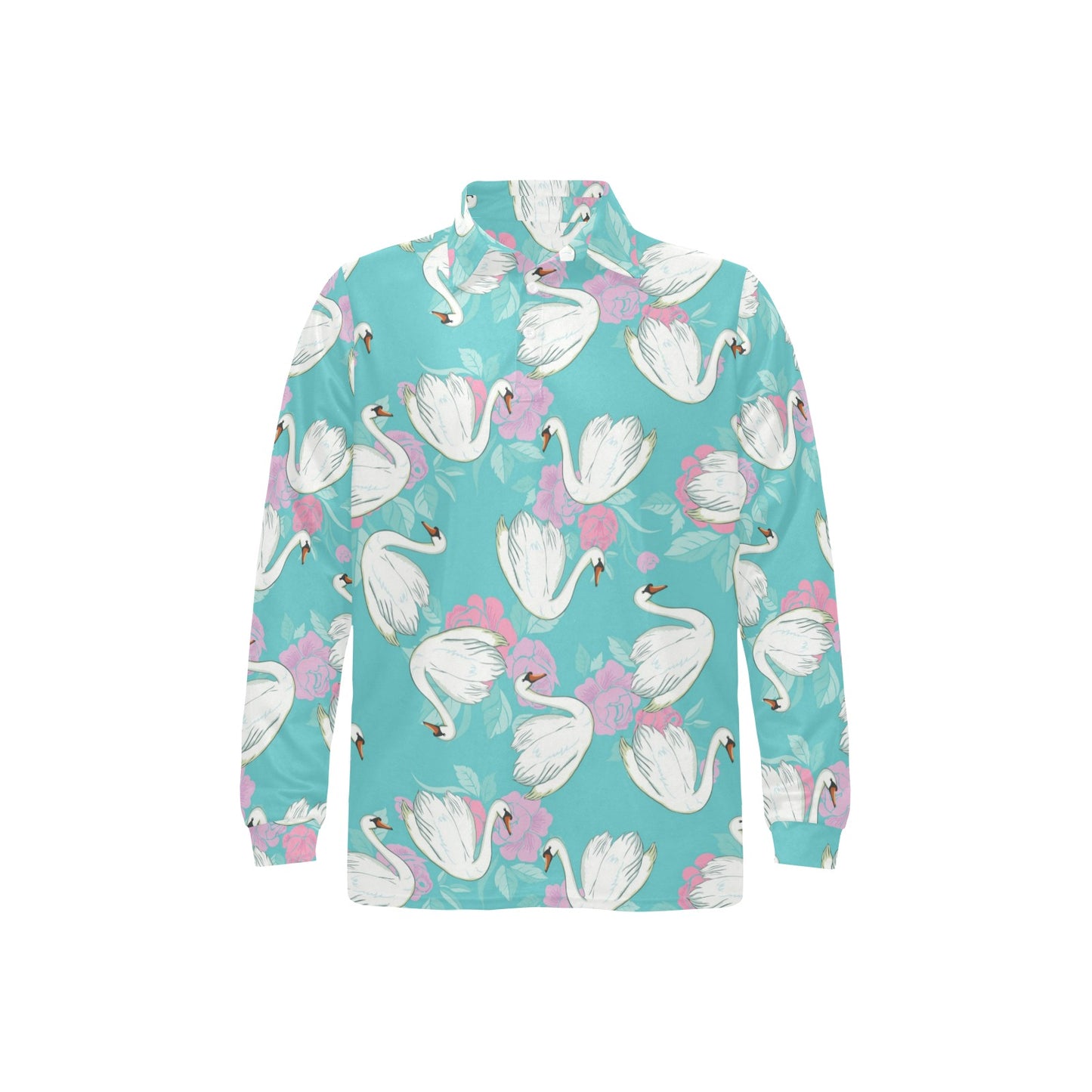 Swan Pattern Print Design 03 Long Sleeve Polo Shirt For Men's