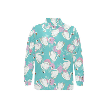 Swan Pattern Print Design 03 Long Sleeve Polo Shirt For Men's