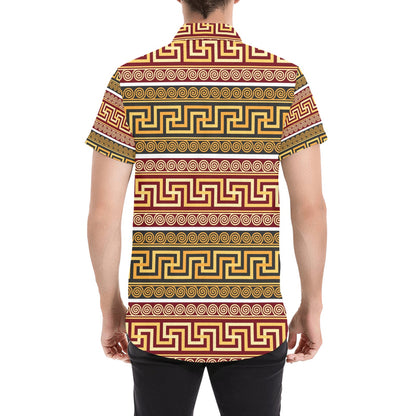 Ancient Greek Pattern Print Design LKS302 Men Short Sleeve Button Up Shirt