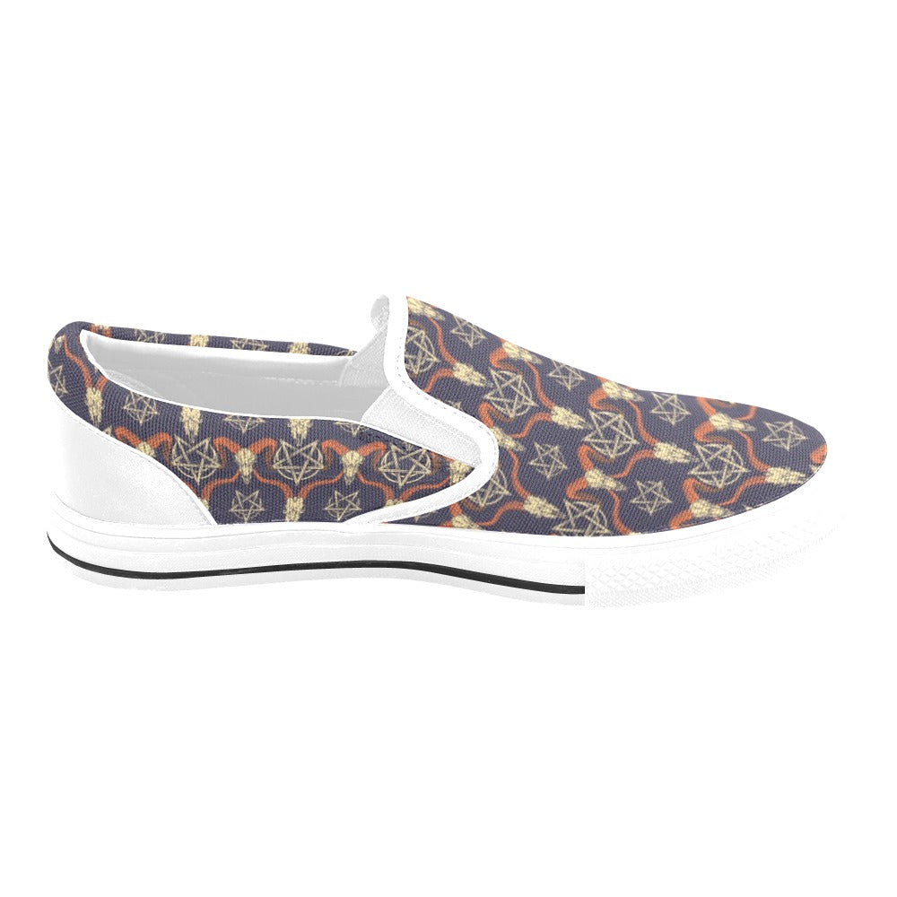 Buffalo Head Print Design LKS403 White Slip Ons Canvas Women's Shoes