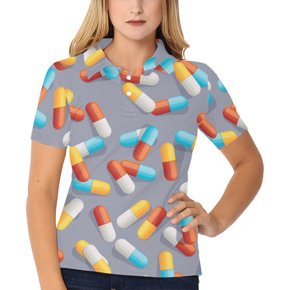 Pill Pattern Print Design A01 Women's Polo Shirt