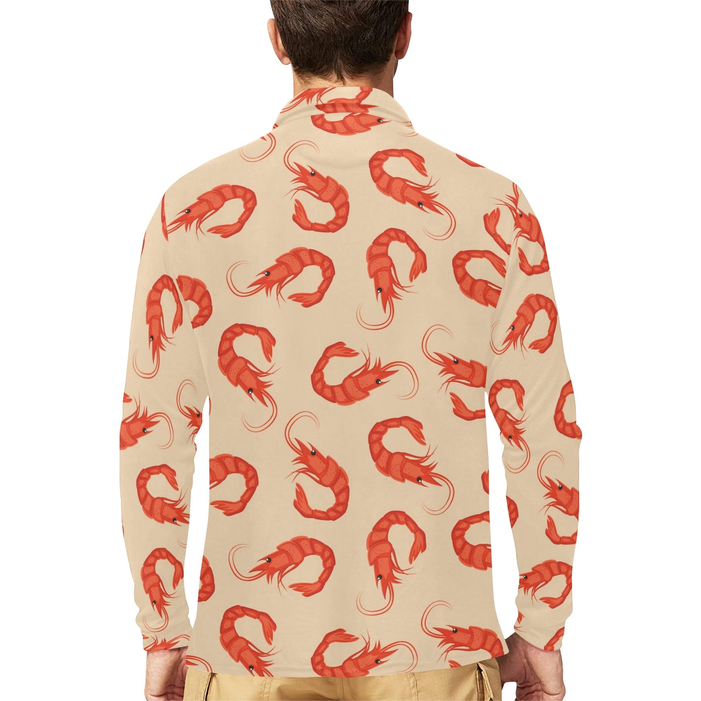 Prawn Pattern Print Design 02 Long Sleeve Polo Shirt For Men's