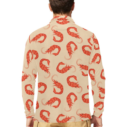 Prawn Pattern Print Design 02 Long Sleeve Polo Shirt For Men's