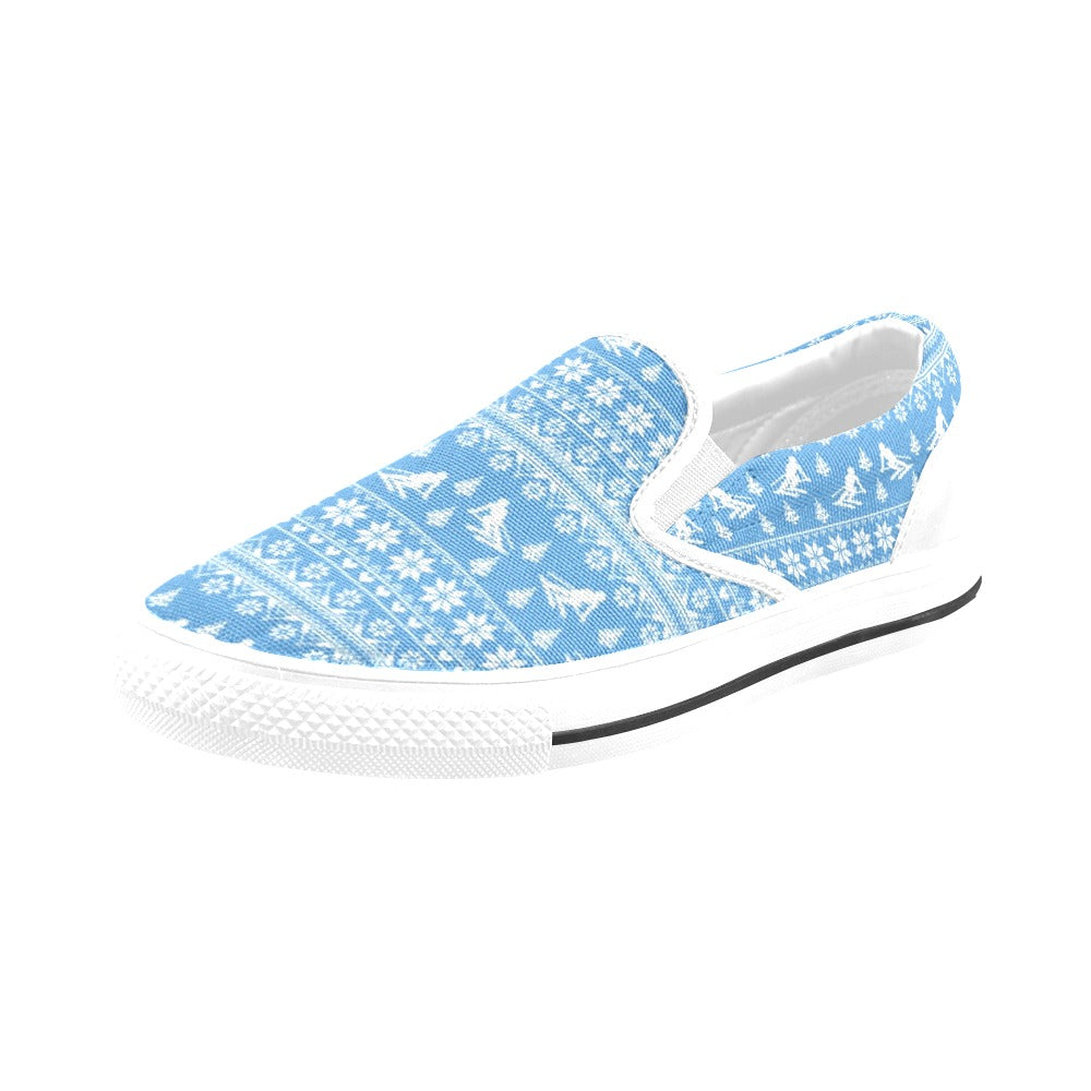 Ski Knit Pattern Print Design LKS302 White Slip Ons Canvas Women's Shoes