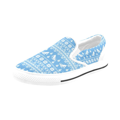 Ski Knit Pattern Print Design LKS302 White Slip Ons Canvas Women's Shoes