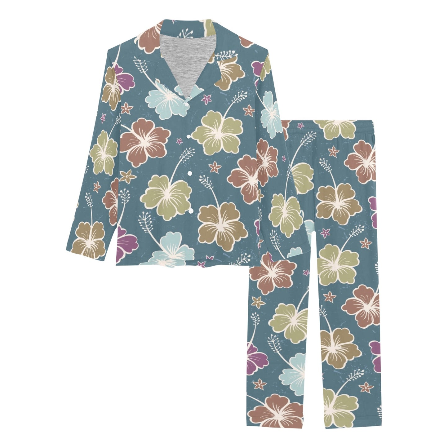 Hibiscus Pattern Print Design HB033 Women's Long Pajama Set