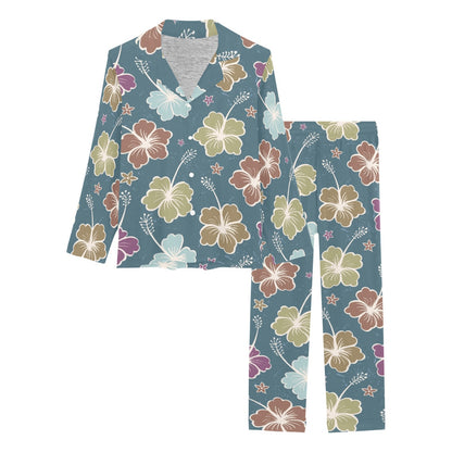 Hibiscus Pattern Print Design HB033 Women's Long Pajama Set