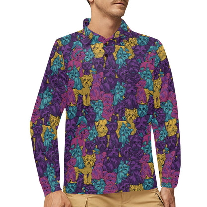 Yorkshire Terriers Print Design LKS3010 Long Sleeve Polo Shirt For Men's