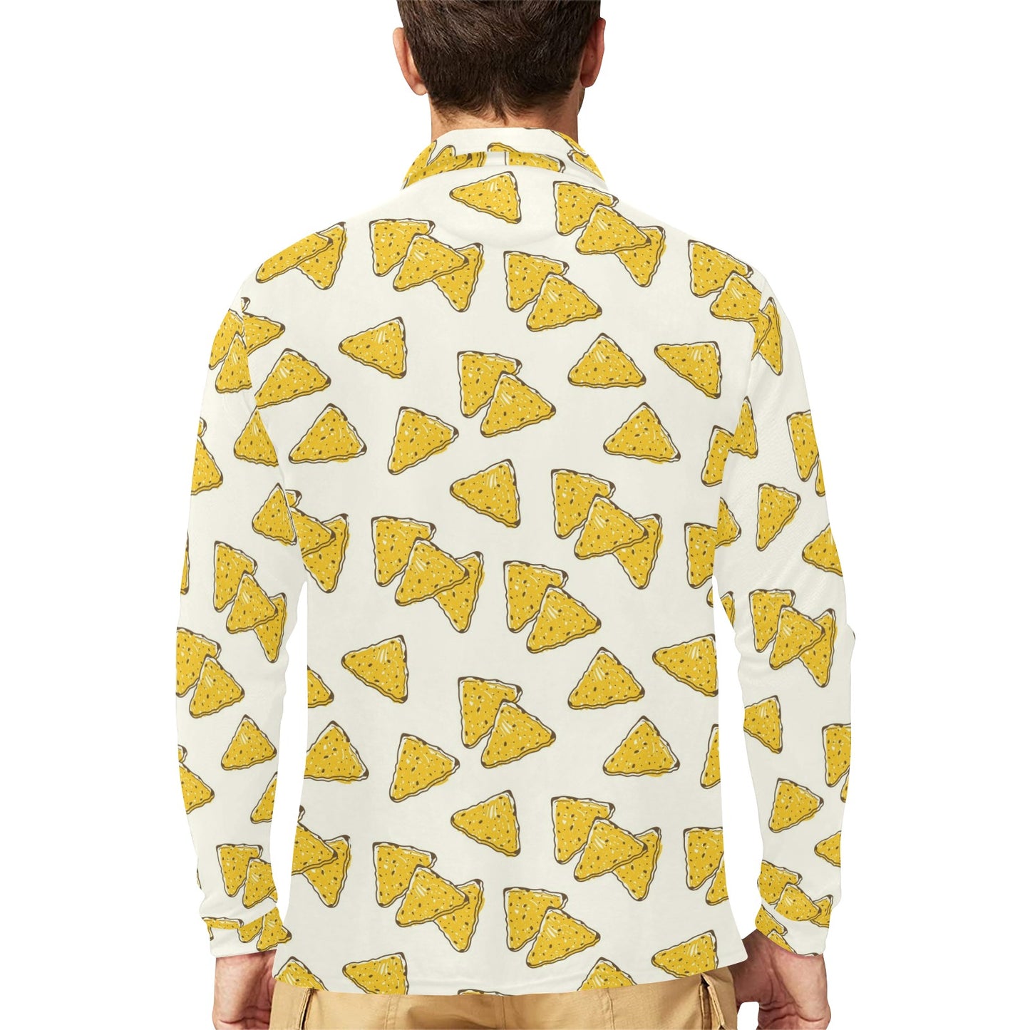 Nachos Pattern Print Design A01 Long Sleeve Polo Shirt For Men's