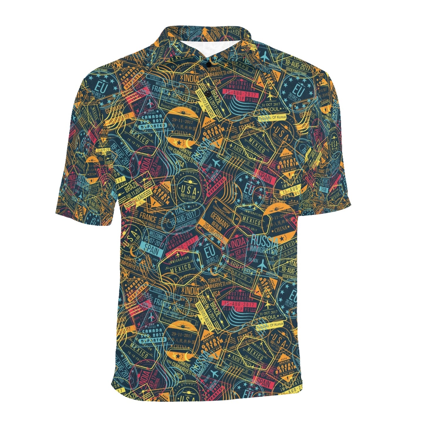 Travel Stamp Colorful Print Design LKS304 Men Polo Shirt