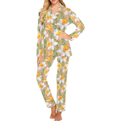 Daffodils Pattern Print Design DF04 Women's Long Pajama Set