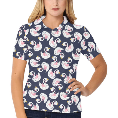 Swan Print Design LKS403 Women's Polo Shirt