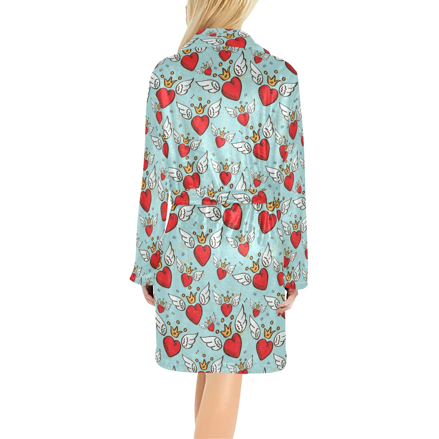 Angel Wings Heart Pattern Print Design 02 Women's Fleece Robe