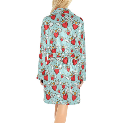 Angel Wings Heart Pattern Print Design 02 Women's Fleece Robe