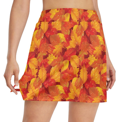 Elm Leave Autum Print Pattern 17" Golf & Pickleball Skort with Pockets