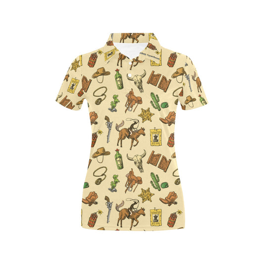 Cowboy Pattern Print Design 04 Women's Polo Shirt