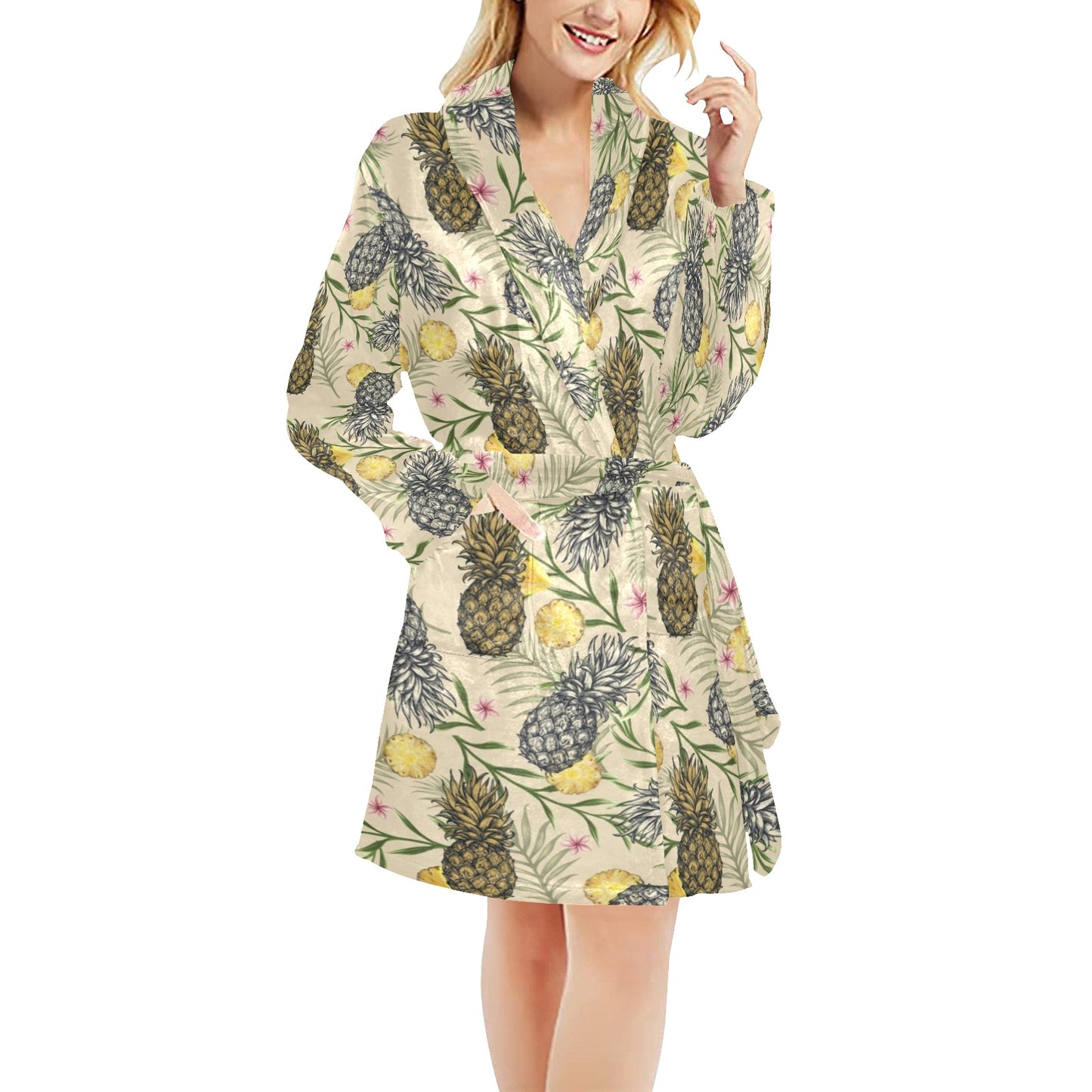 Pineapple Pattern Print Design PP012 Women's Fleece Robe