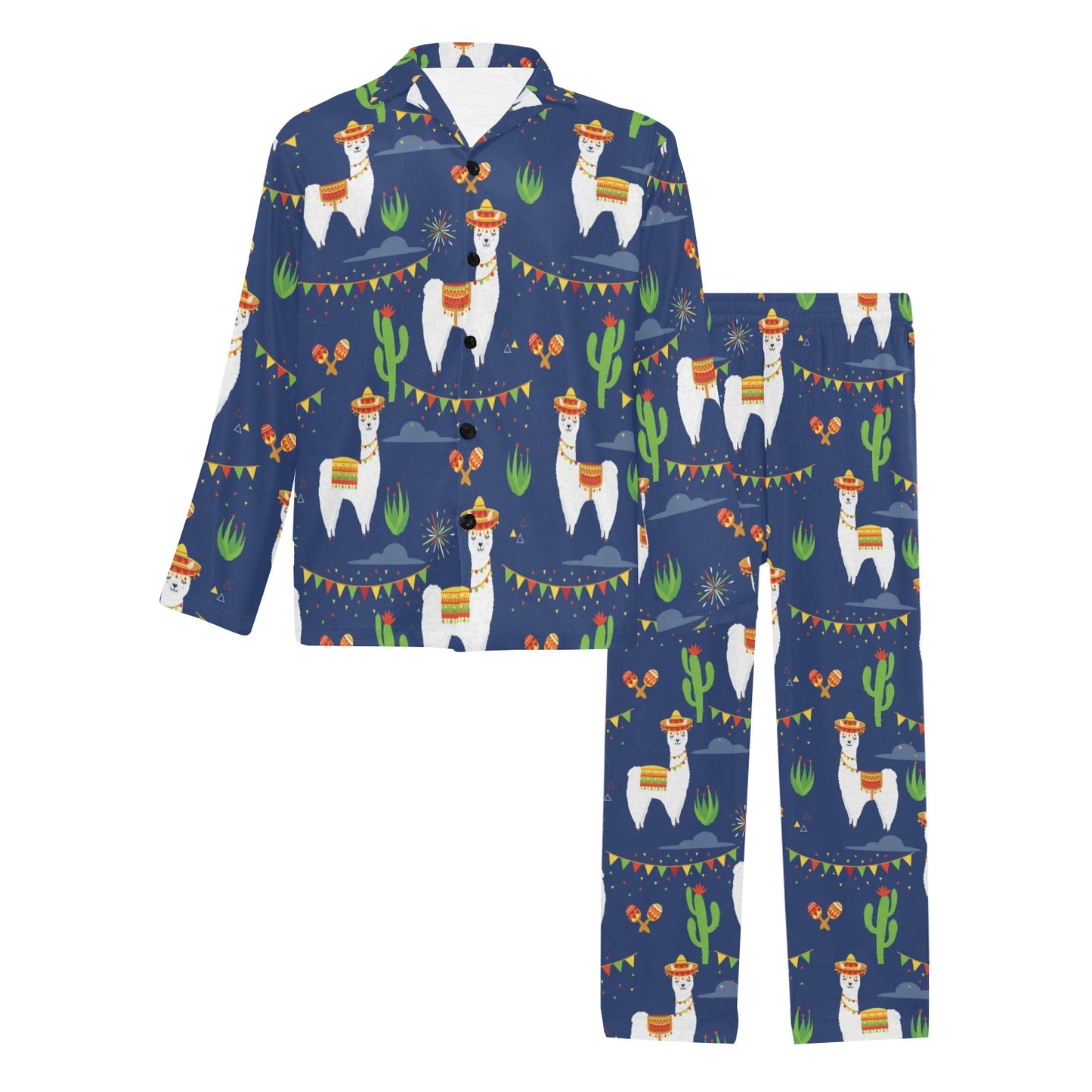 Llama Cactus Pattern Print Design 05 Men's Long Pajama Set
