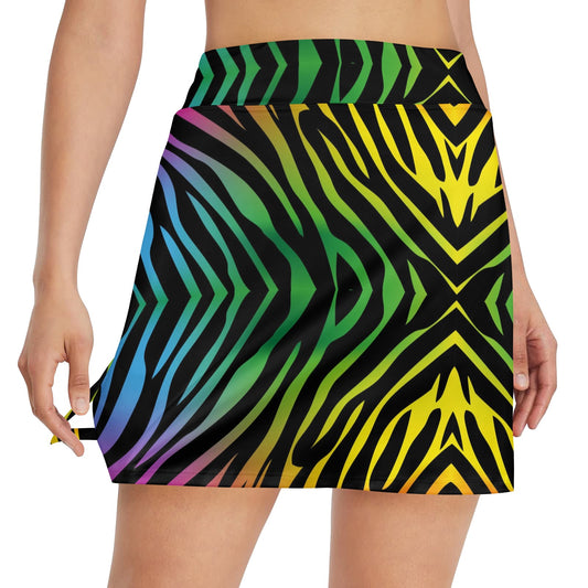 Rainbow Zebra Themed Print 17" Golf & Pickleball Skort with Pockets