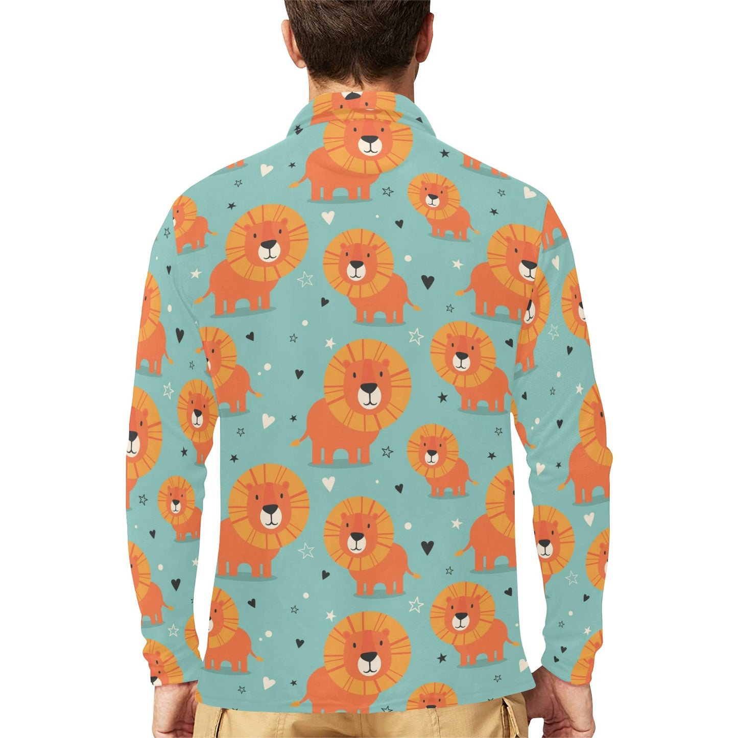 Lion Baby Pattern Print Design 03 Long Sleeve Polo Shirt For Men's
