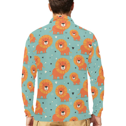 Lion Baby Pattern Print Design 03 Long Sleeve Polo Shirt For Men's