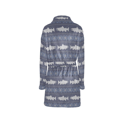 Salmon Fish Knit Style Print Design LKS304 Women's Fleece Robe