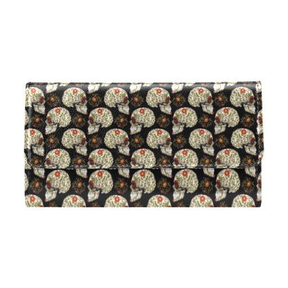 Sugar Skull Flower Design Themed Print Women's Trifold Wallet