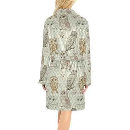 Owl Pattern Print Design A03 Women's Fleece Robe